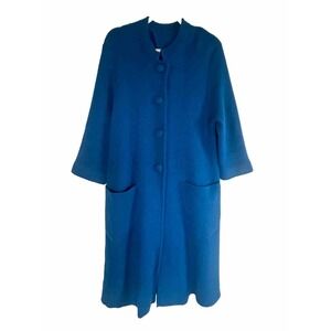 Celine Modele Depose Wool Cashmere Blend Sweater Coat Stunning Blue Buttons L